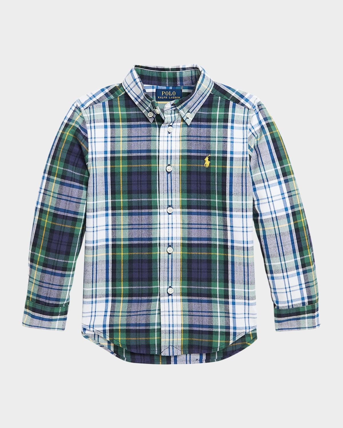 POLO RALPH LAUREN Boy S Plaid Brushed Cotton Oxford Shirt (Toddle/Little Kid) 6505 White/Green Multi 6 Little Kid