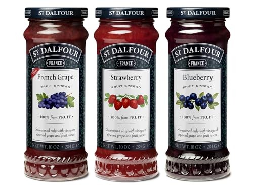 St. Dalfour - French Grape, Strawberry & Blueberry Fruit Spread Bundle, 10 Oz Each - 100% from Fruit, No Cane Sugars, No Corn Syrups, Naturally Sweete