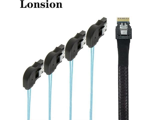 For High Speed PCIE Slimline SAS 4.0 38P SFF-8654 4i to 4 SATA Adapter Cable with 7P Right-Angle Female Con Tor