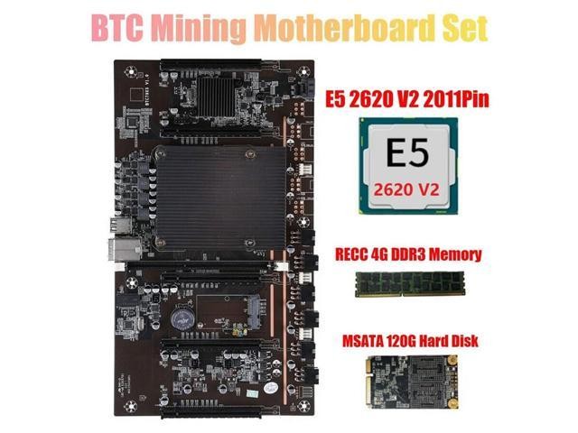 For BTC Mining Motherboard X79 H61 with E5 2620 V2 CPU RECC 4GB DDR3 Memory 120G SSD 5X PCI-E 8X Support 3060 3070 3080 GPU
