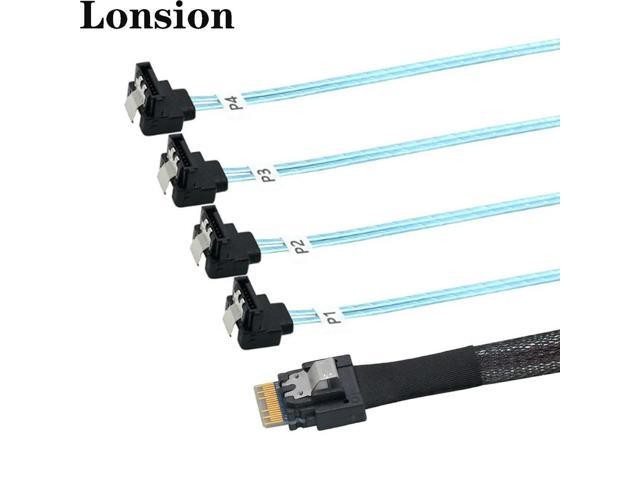 For Efficient and Reliable PCIE SAS 4.0 38pin SFF-8654 4i to 4 SATA Female 90 Degree Cable