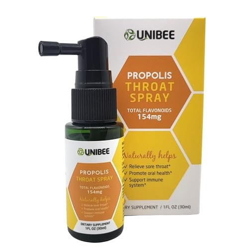UNIBEE Propolis Throat Spray (Total Flavonoids 154mg) - Sore Throat Relief, Oral Health Promotion, Natural Immune Support, Alcohol-Free & Water-Solubl
