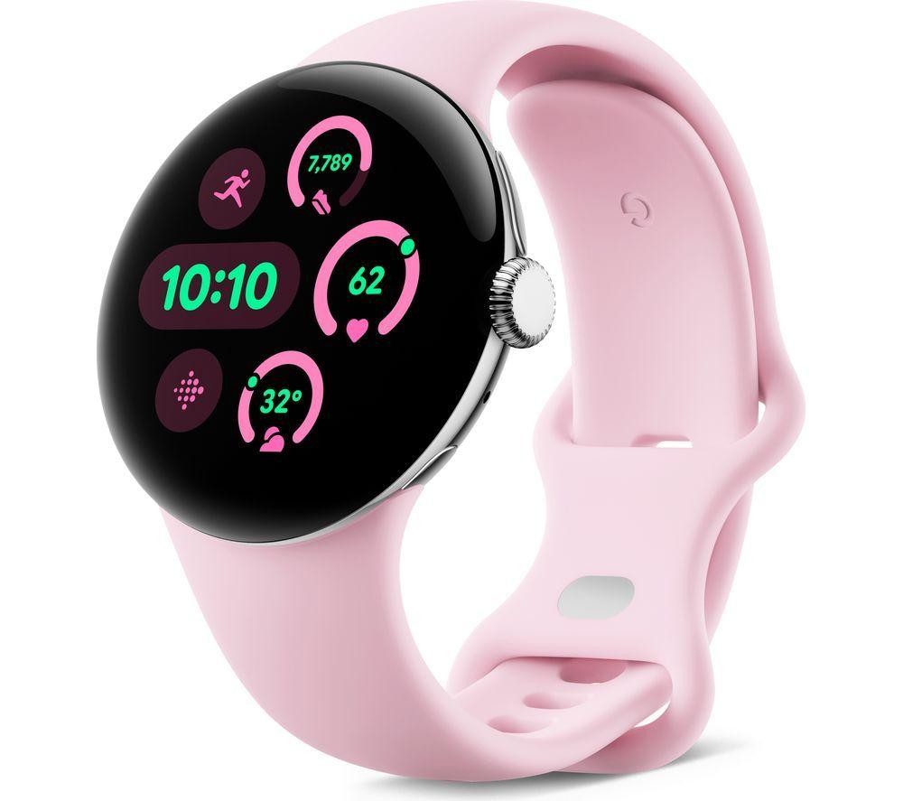 GOOGLE Pixel Watch 3 WiFi - Silver, Rose Quartz Band, 41 Mm