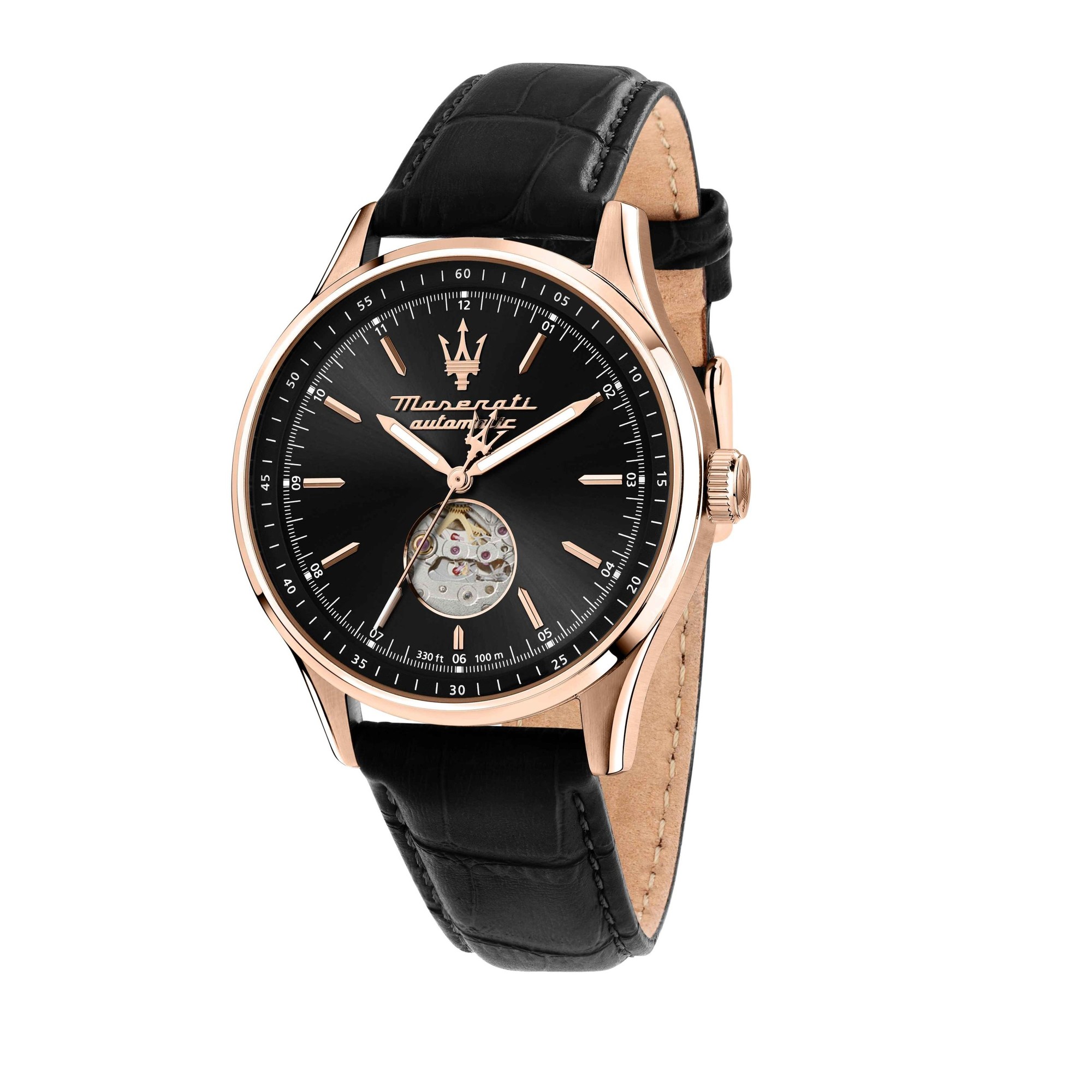 Maserati R8821124001 Sorpasso Automatic Black Leather Strap Watch - W81276