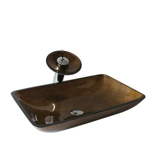 Arsumo Glass Vessel Bathroom Sink Set - Faucet, Pop-up Drain and Mounting Ring
