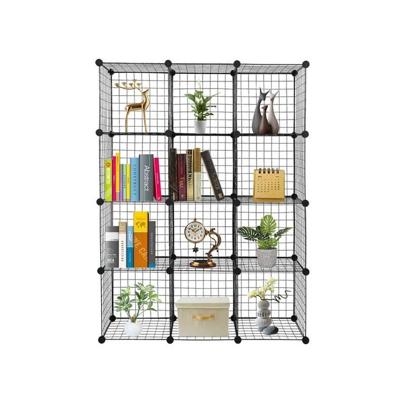Bibliothèque Et étagère Sur Pied Étagère En Fil Métallique à 12 Grilles - Taille Des Grilles 3535