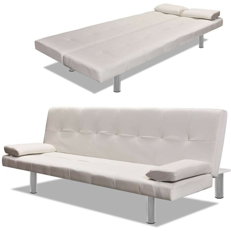 Canapé Lit Ou Sofa Lit SimiliCuir Blanc. Avec 2 Coussins. Canapé Convertible - Blanc