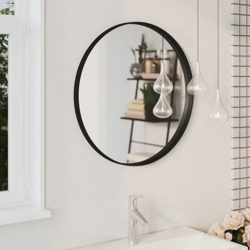 Maison Chic - Miroir Mural Miroir Déco Pour Salle De Bain Salon Chambre Ou Dressing Noir 60 Cm 32218