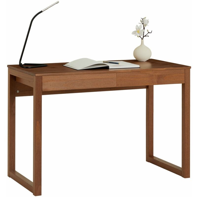 Idimex - Bureau Noah 2 Tiroirs, En Pin Massif Brun Foncé