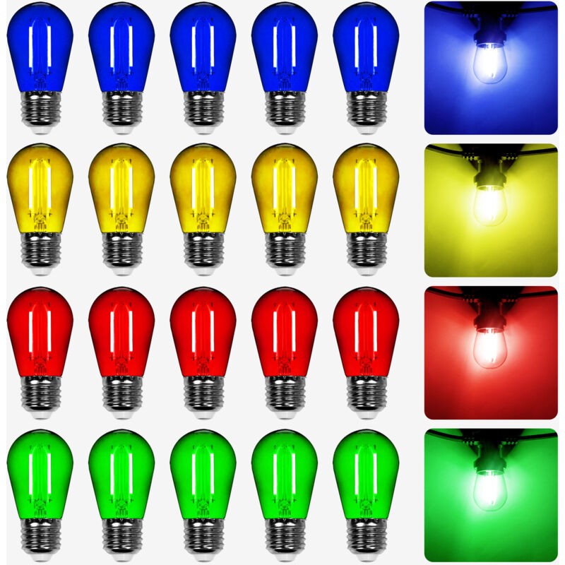 Skylantern - Lot De 20 Ampoules LED Filament Dimmable Multicolores Conçues Pour Guirlande Guinguette IP65 1,3W - Ampoule LED E27 Multicolores - Ampou