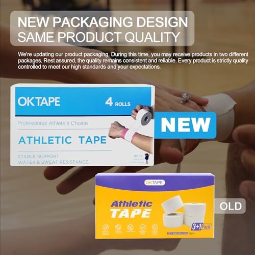 OK TAPE Athletic Sports Tape（4 Packs) - 45ft per Roll Very Strong Tape for Athlete & Sport Trainers & First Aid Injury Wrap, Perfect for Fingers Ank thumbnail