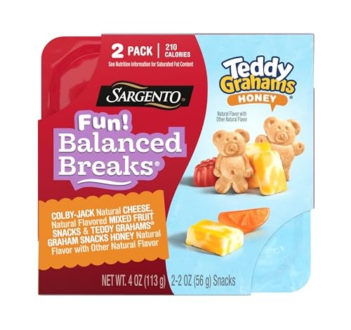 Sargento Fun! Balanced Breaks Colby-Jack Natural Cheese, Natural Flavored Mixed Fruit Snacks & TEDDY GRAHAMS Graham Snacks Honey Natural Flavor with O