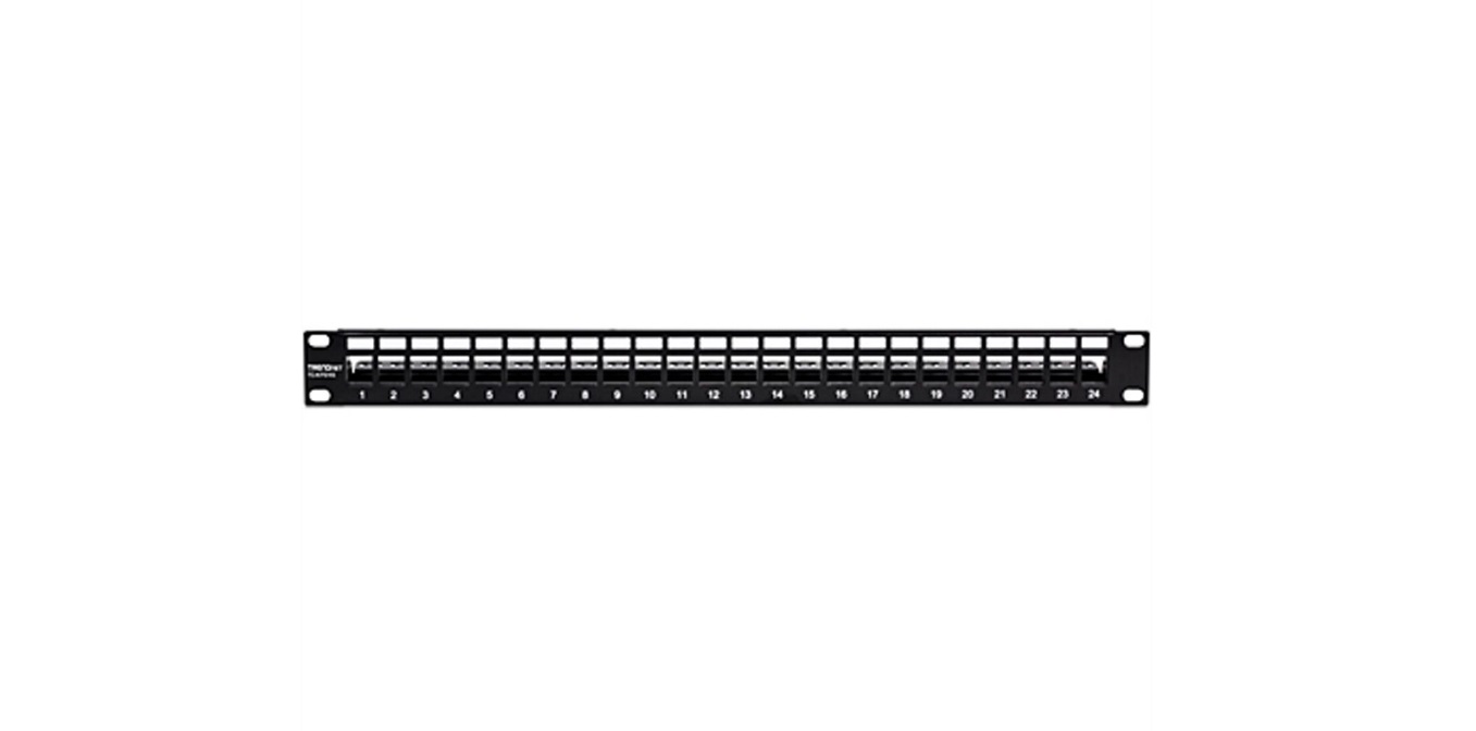 TRENDnet TC-KP24S 24 Port Blank Keystone Patch Panel with 19-Inch Rackmount  Shielded  Black