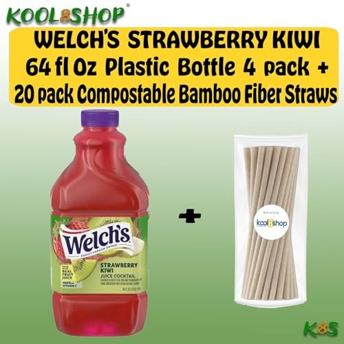 Welch's Strawberry Kiwi Juice Drink, 64 Fl Oz Plastic Bottles, 4 Pack + 20 Sugarcane Food Grade Disposable Straws by KOOL8SHOP thumbnail