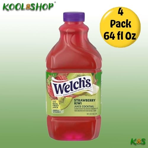 Welch's Strawberry Kiwi Juice Drink, 64 Fl Oz Plastic Bottles, 4 Pack + 20 Sugarcane Food Grade Disposable Straws by KOOL8SHOP thumbnail