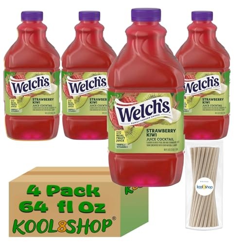 Welch's Strawberry Kiwi Juice Drink, 64 Fl Oz Plastic Bottles, 4 Pack + 20 Sugarcane Food Grade Disposable Straws by KOOL8SHOP thumbnail