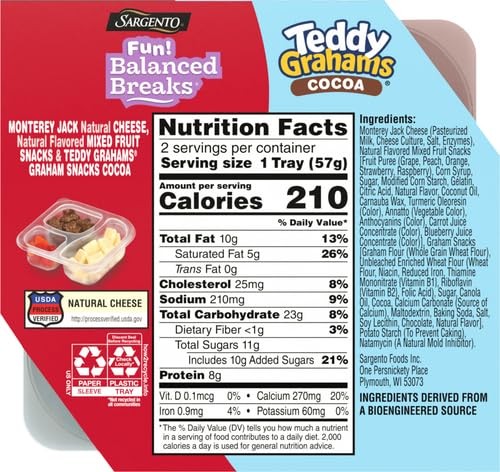 Sargento Fun! Balanced Breaks Monterey Jack Natural Cheese, Natural Flavored Mixed Fruit Snacks & TEDDY GRAHAMS Graham Snacks Cocoa, 2 Pack thumbnail