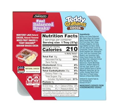 Sargento Fun! Balanced Breaks Monterey Jack Natural Cheese, Natural Flavored Mixed Fruit Snacks & TEDDY GRAHAMS Graham Snacks Cocoa, 2 Pack thumbnail