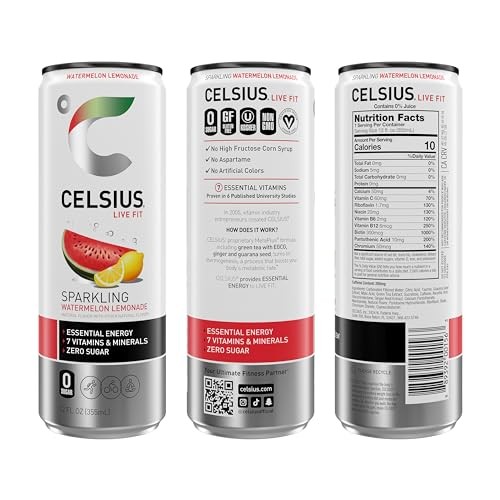 CELSIUS Sparkling Watermelon Lemonade, Functional Essential Energy Drink 12 Fl Oz (Pack of 12) thumbnail