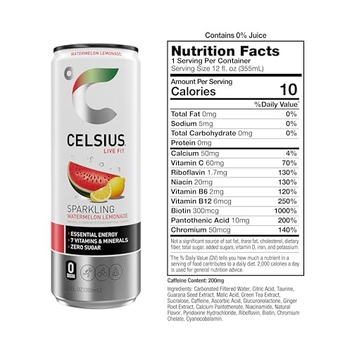 CELSIUS Sparkling Watermelon Lemonade, Functional Essential Energy Drink 12 Fl Oz (Pack of 12) thumbnail