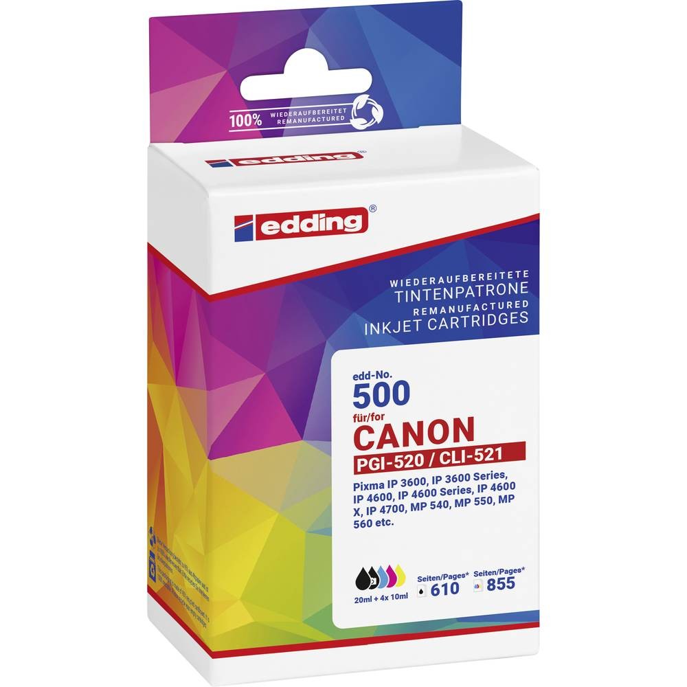 Edding Druckerpatrone Ersetzt Canon PGI-520+CLI-521 MP Kompatibel Schwarz, Cyan, Magenta, Gelb EDD-