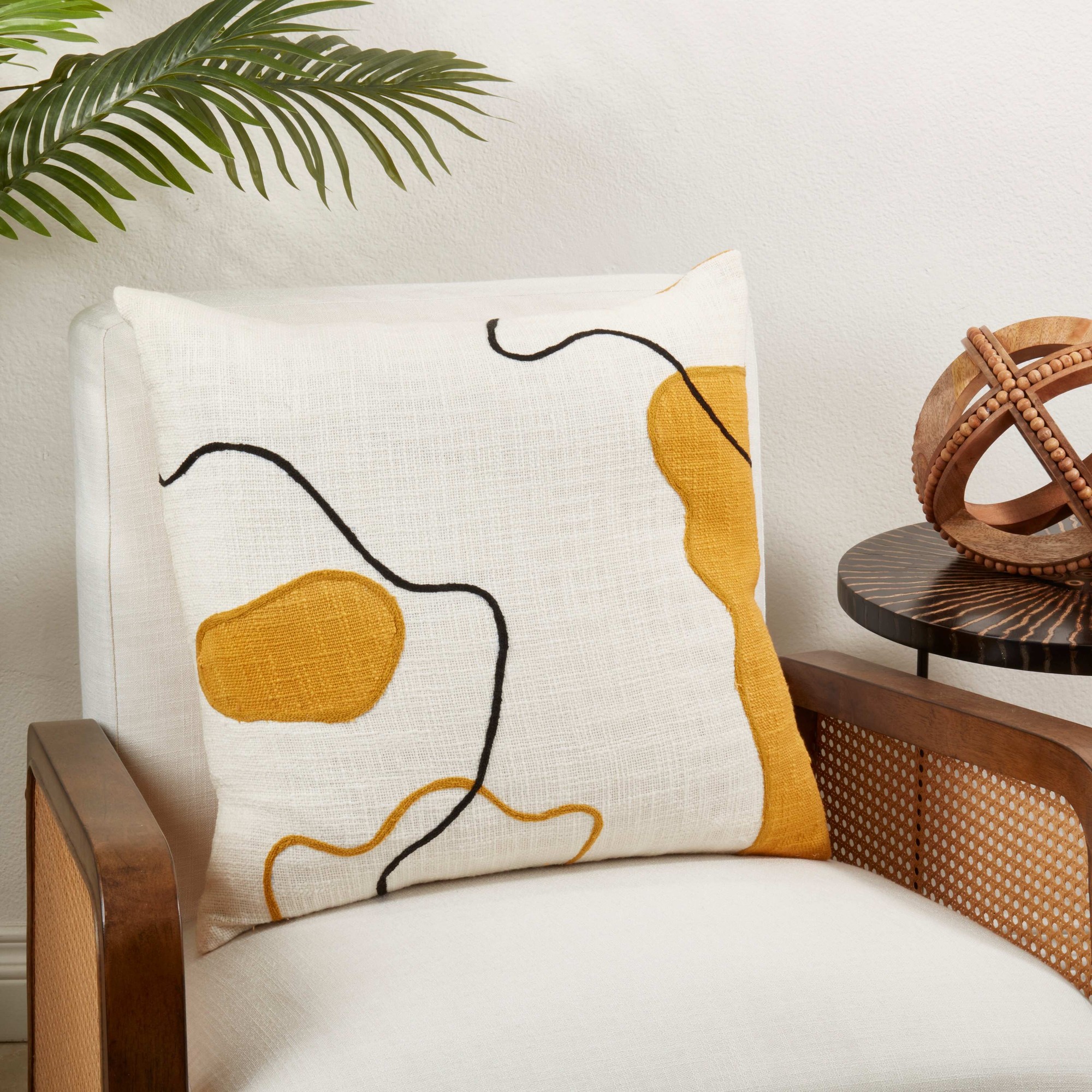 5104.MU20SD 20 in. Artistic Flair Abstract Down Filled Square Throw Pillow, Mustard