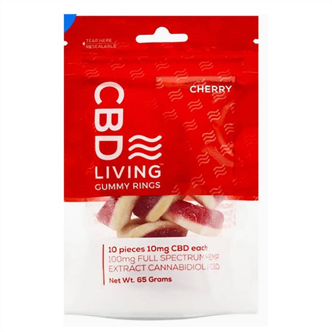 CBD Living CBD Gummy Rings - Cherry Supplement Vitamin | 10 Mg | 10 Gummies