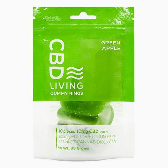 CBD Living CBD Calming Gummy Rings - Green Apple Supplement Vitamin | 10 Mg | 10 Gummies