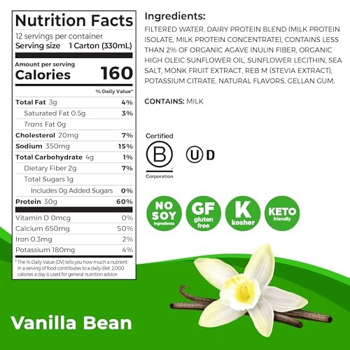 Orgain 30g High Protein Shake, Dairy Isolate Milk Protein, Vanilla Bean, 6g BCAAs, 1g Sugar per Serving, Meal Replacement, Ready to Drink, Keto Friend thumbnail
