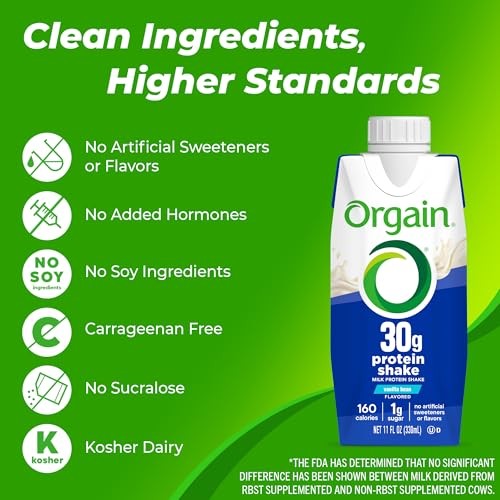 Orgain 30g High Protein Shake, Dairy Isolate Milk Protein, Vanilla Bean, 6g BCAAs, 1g Sugar per Serving, Meal Replacement, Ready to Drink, Keto Friend thumbnail