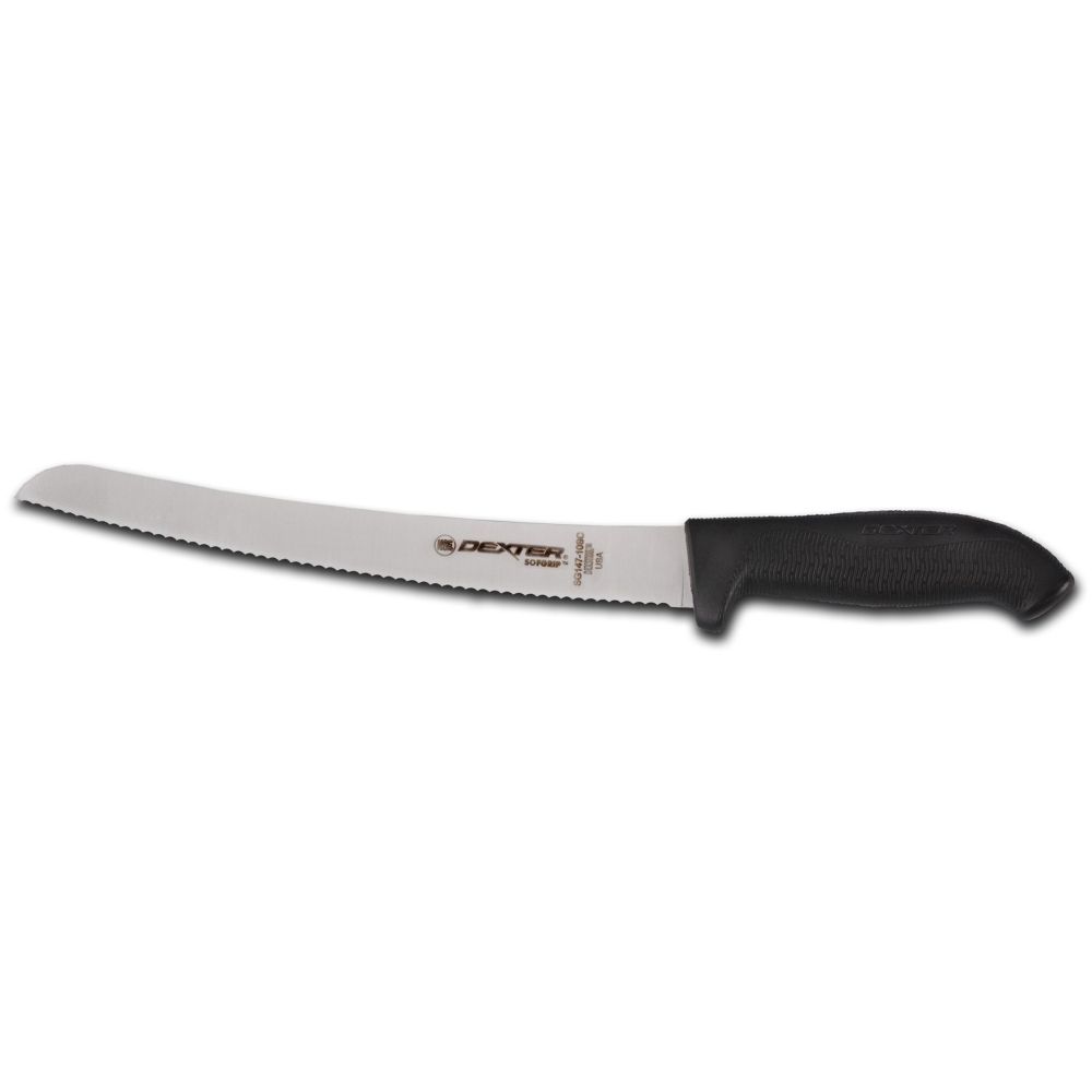 Dexter Russell SG147-10SCB-PCP 10 Bread Knife W/ Soft Black Rubber Handle, Carbon Steel, 10 Curved Blade W/ Scalloped Edge