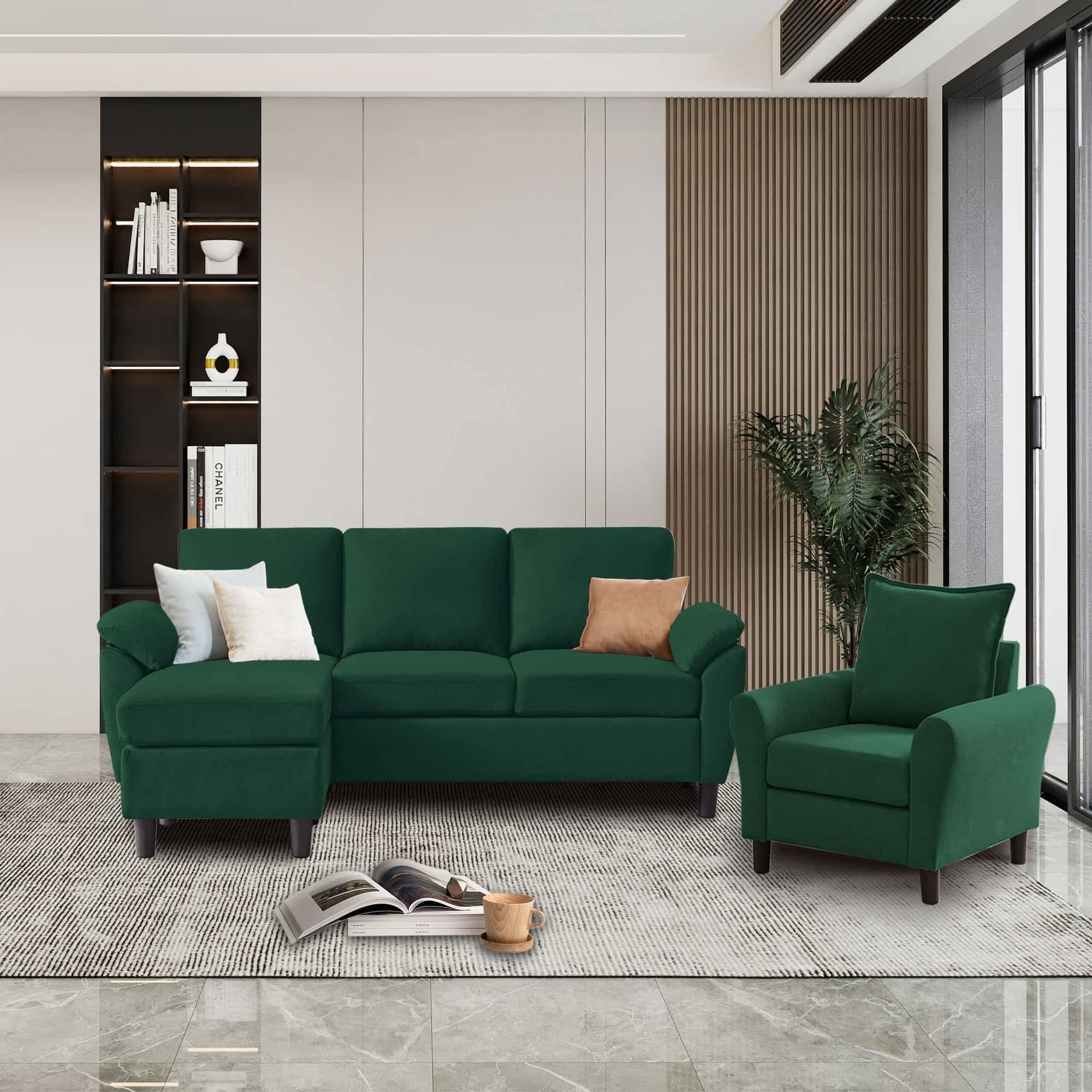 3-Piece Living Room Sectional Sofa Set with Chair and Ottoman thumbnail