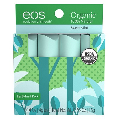 Eos USDA Organic Lip Balm - Sweet Mint  Lip Care to Nourish Dry Lips  100% Natural and Gluten Free  Long Lasting Hydration  0.14 Oz  4 Pack thumbnail