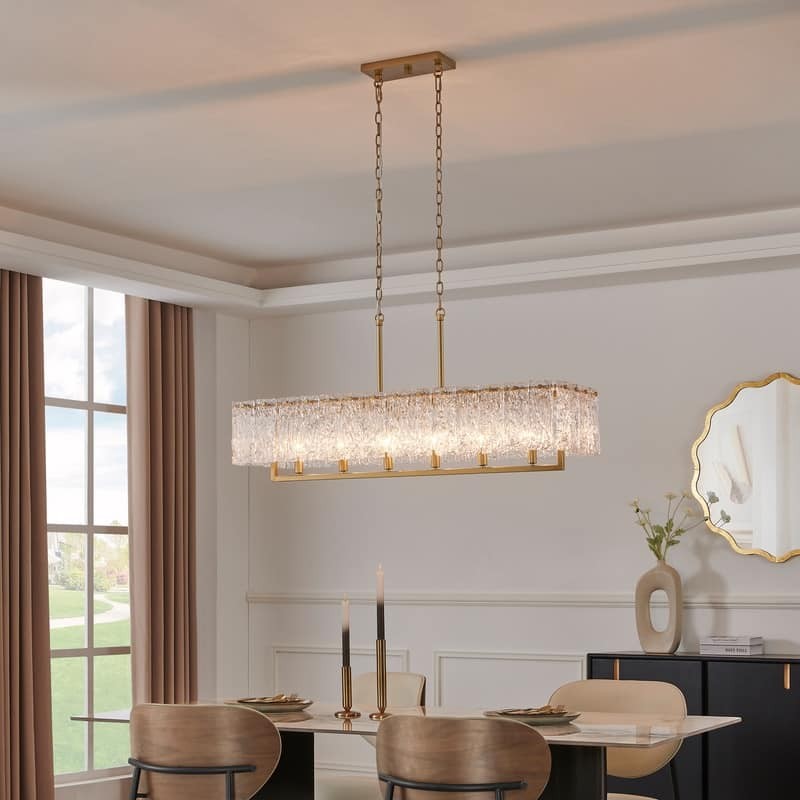 41.75 in. 6-Light Painted Gold Island Pendant Light Fixture with Glass Shade