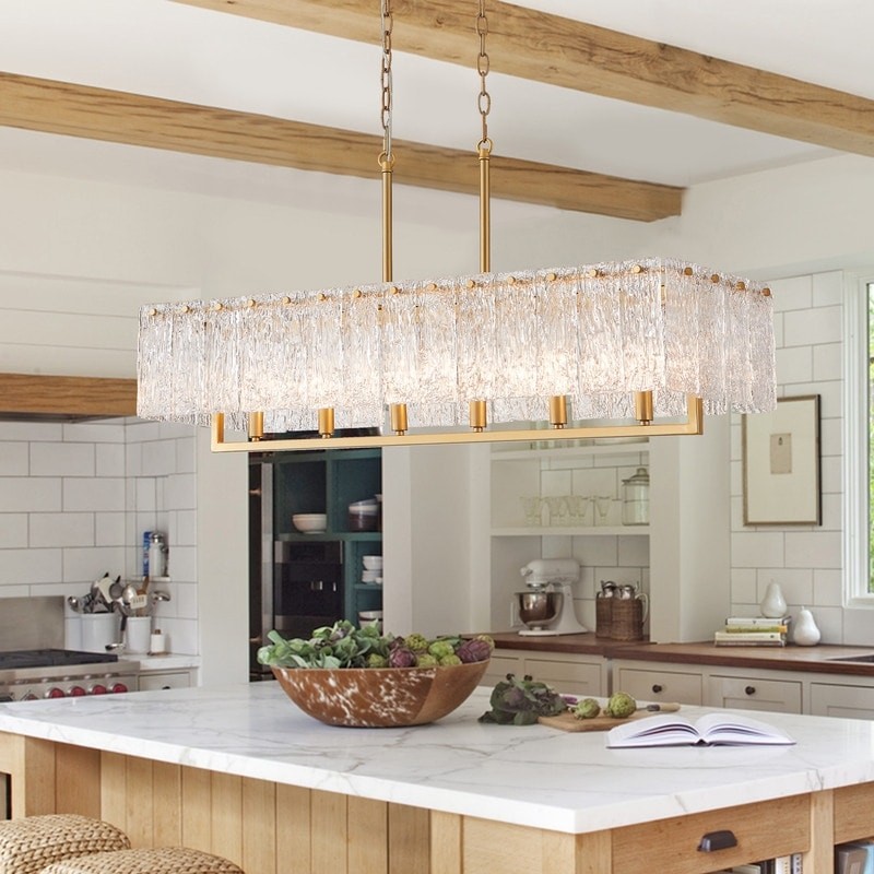 41.75 in. 6-Light Painted Gold Island Pendant Light Fixture with Glass Shade thumbnail