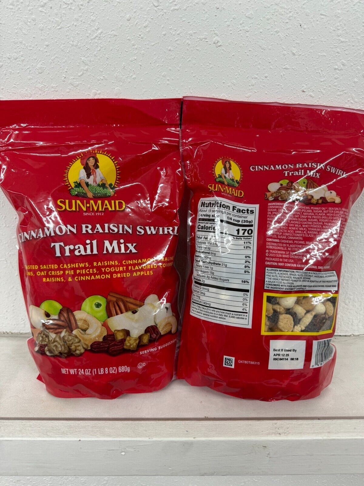 2 Pack Sun-Maid Cinnamon Raisin Swirl Trail Mix Cashews Praline Pecans, 24 Ounce