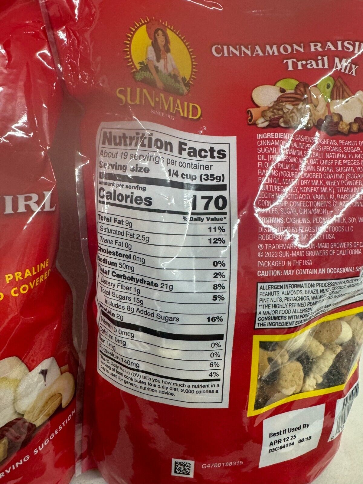 2 Pack Sun-Maid Cinnamon Raisin Swirl Trail Mix Cashews Praline Pecans, 24 Ounce thumbnail