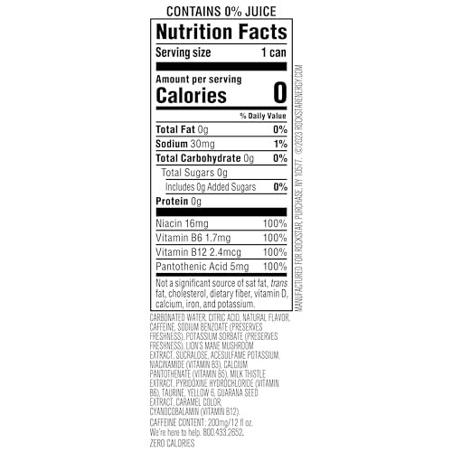 Rockstar Focus Zero Sugar Energy Drink  Passionfruit Mango Flavor  Lion’s Mane  Energy & Mental Boost  12 Oz 12 Pack Cans thumbnail