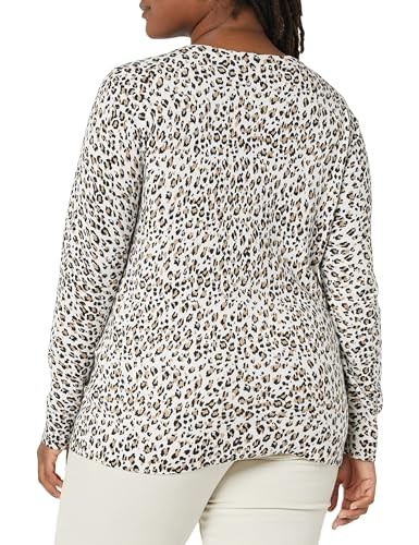 Amazon Essentials Women's Classic-Fit Lightweight Long-Sleeve V-Neck Sweater (Available in Plus Size), White Cheetah, Small thumbnail