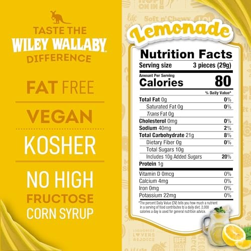 Wiley Wallaby Licorice 7.05 Ounce Classic Gourmet Soft & Chewy Australian Lemonade Licorice Candy Twists, 3 Pack thumbnail
