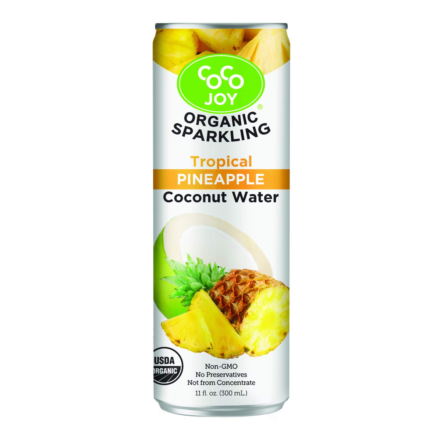 100% Organic Premium Sparkling Coco Joy Coconut Water 11 Fl Oz Can - Tropical Pineapple - 12 Pack - Refreshing, Non-GMO, Packed with Electrolytes, No
