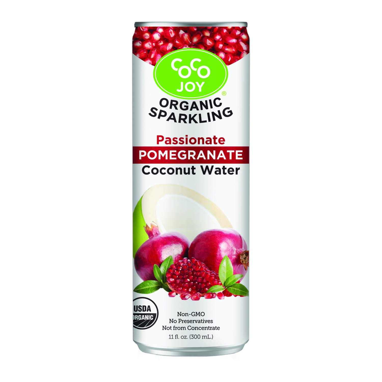 100% Organic Premium Sparkling Coco Joy Coconut Water 11 Fl Oz Can - Passionate Pomegranate - 12 Pack - Refreshing, Non-GMO, Packed with Electrolytes,