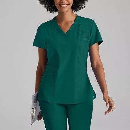 Barco One 5105 Racer 4-Pocket Womens Plus Tall V Neck Short Sleeve Tag Free Stretch Fabric Moisture Wicking Scrub Top, 5x-large, Green