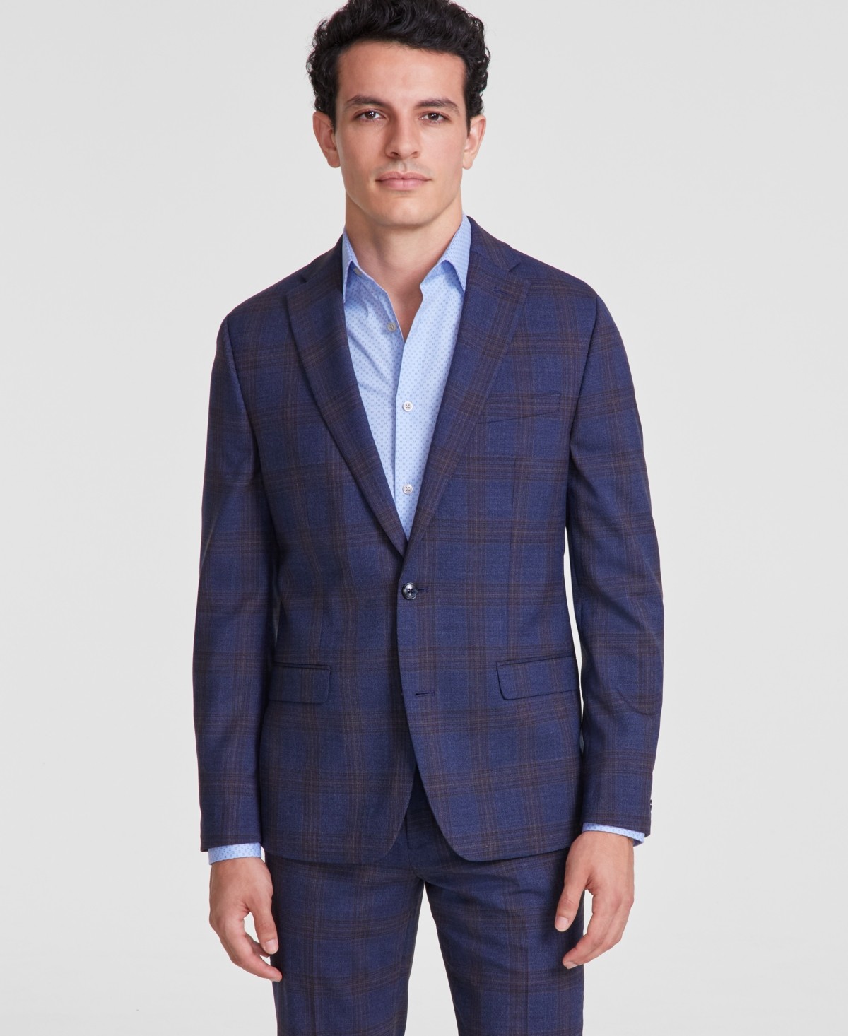 Bar Iii Mens Slim fit Suit Jacket Blazer 44 R Navy Blue Plaid