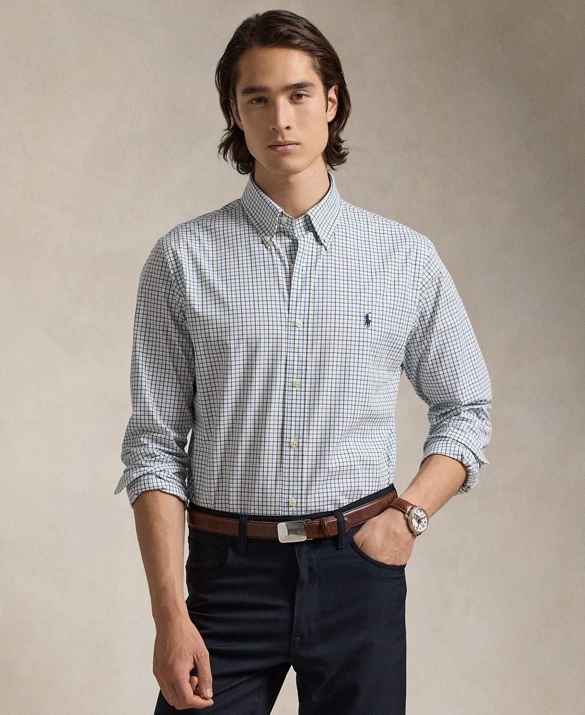 Polo Ralph Lauren Men's Classic-Fit Gingham Stretch Poplin Shirt - 6439B Blue Green Multi thumbnail