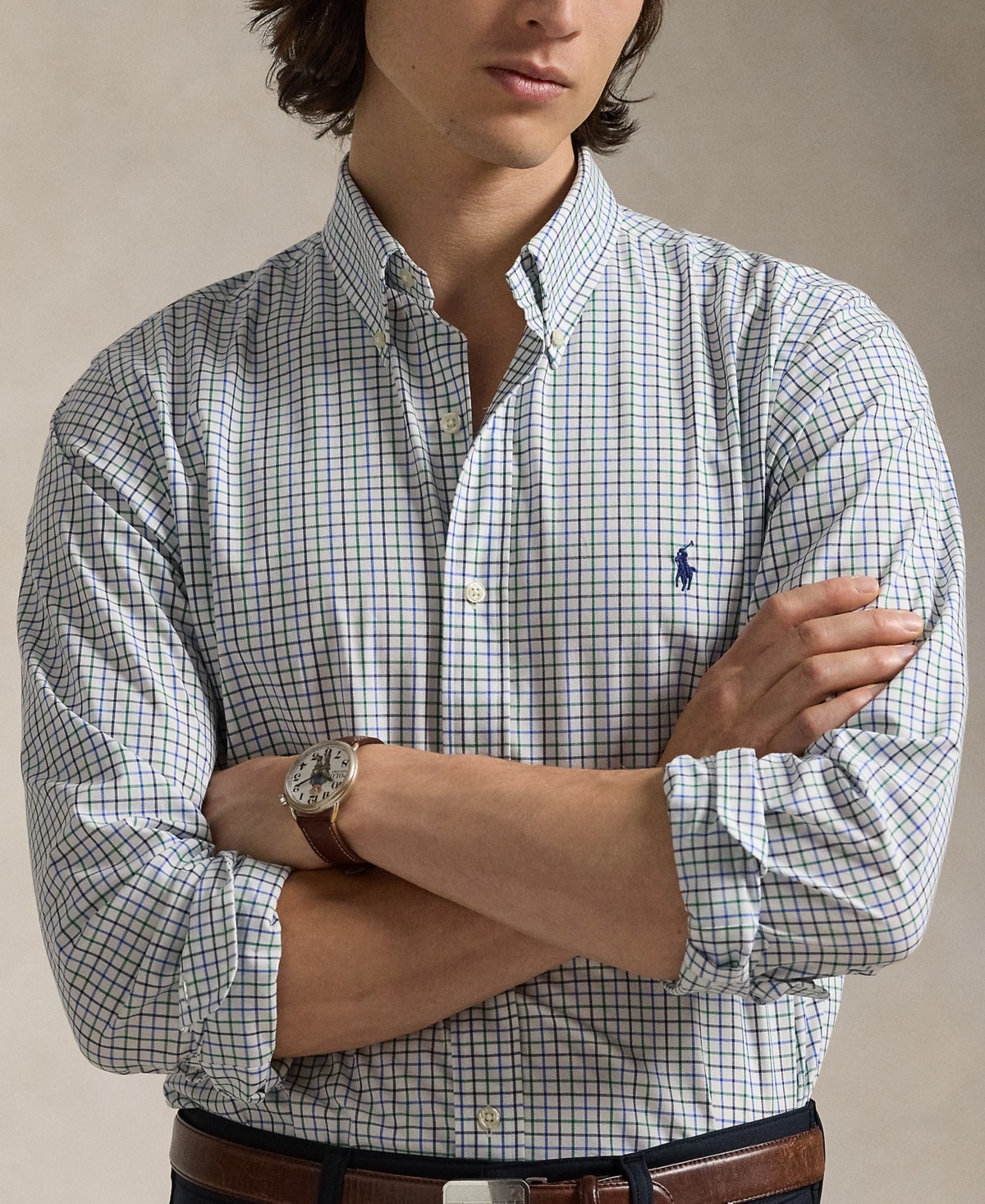 Polo Ralph Lauren Men's Classic-Fit Gingham Stretch Poplin Shirt - 6439B Blue Green Multi thumbnail