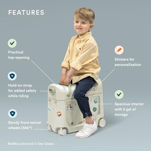 Stokke Jetkids BedBox - Arctic Blue: Carry on Suitcase, Hardside Spinner Wheels, Ultra Lightweight, Removable Strap