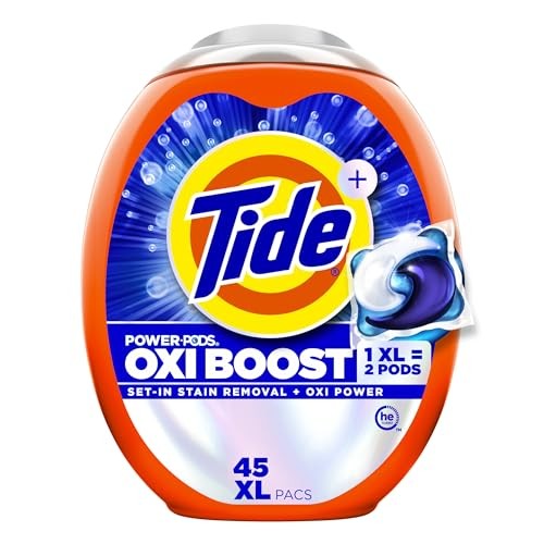 Tide PODS Laundry Detergent Pacs  Oxi Boost Power PODS with Stain Remover and Oxi Power  45 Count