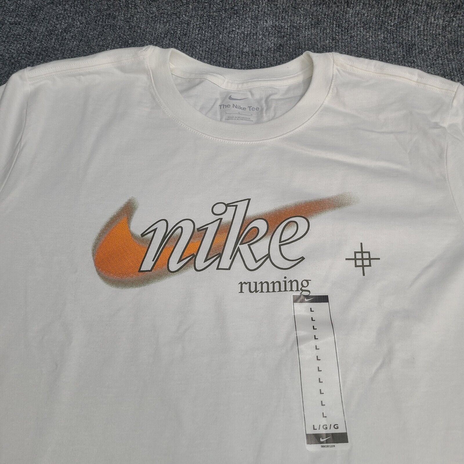 Nike Shirt Mens Large White Orange Swoosh Running Sportswear Cotton New Tee 65