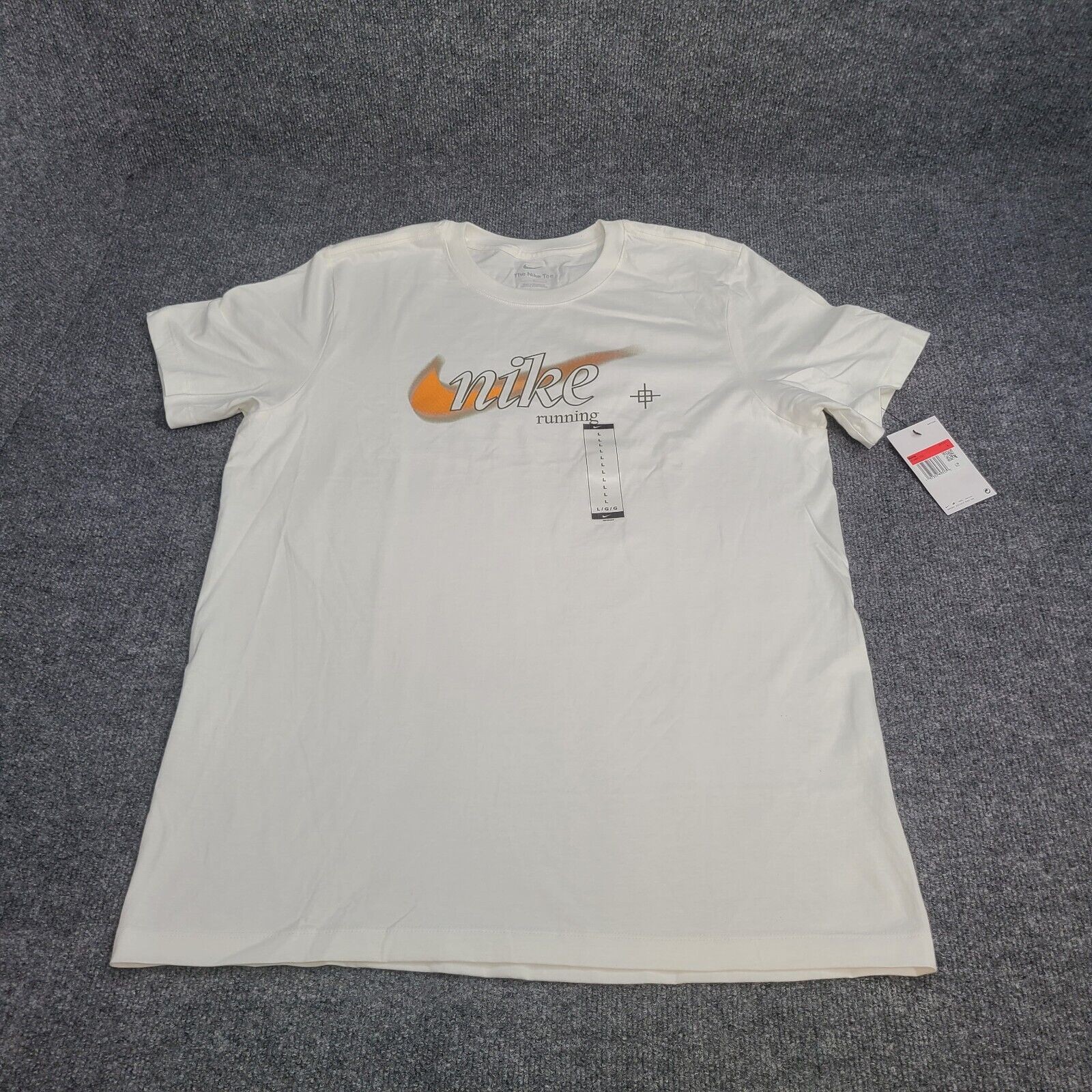 Nike Shirt Mens Large White Orange Swoosh Running Sportswear Cotton New Tee 65 thumbnail